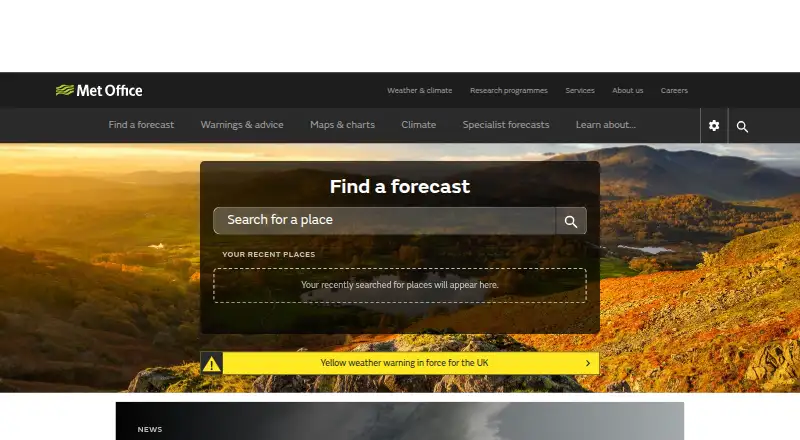 Met Office Weather Forecast's website