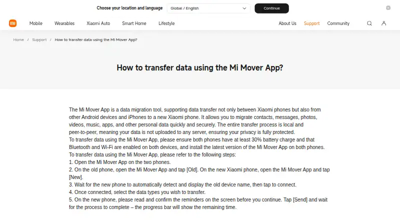 Xiaomi Mi Mover's website