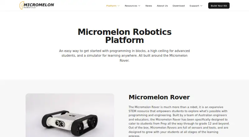 Micromelon Robotics Platform's website