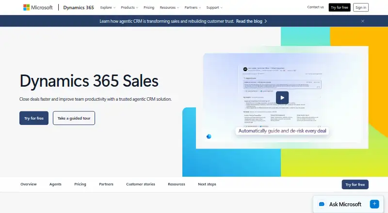 The Microsoft Dynamics 365 Sales homepage