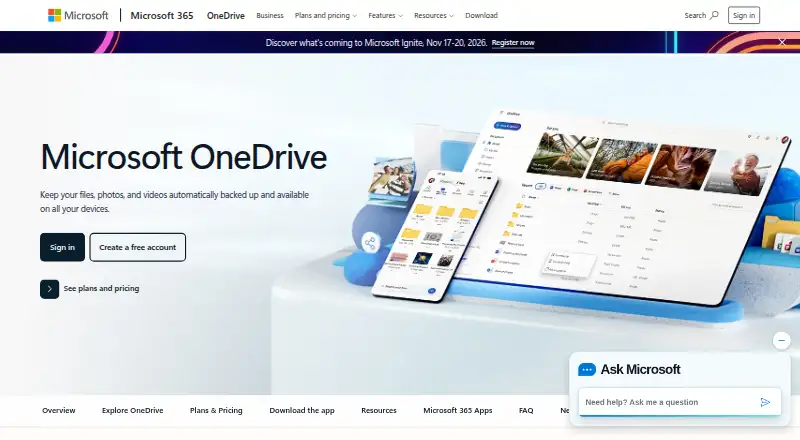 Microsoft OneDrive's website