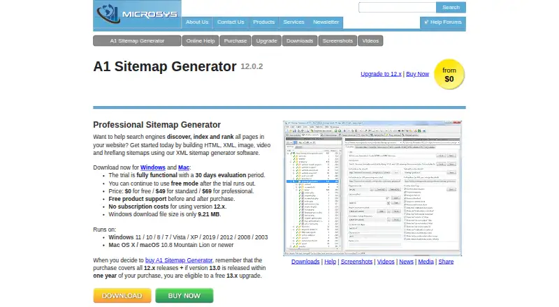 The A1 Sitemap Generator homepage