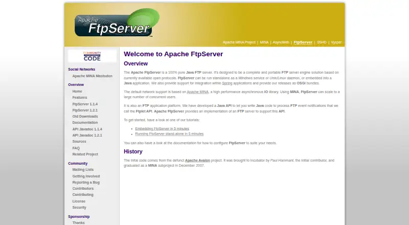 Apache FtpServer's website