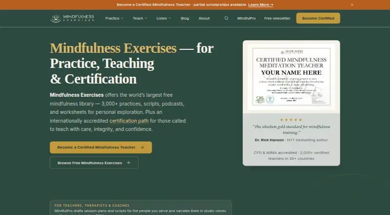 Mindfulness Exercises's website