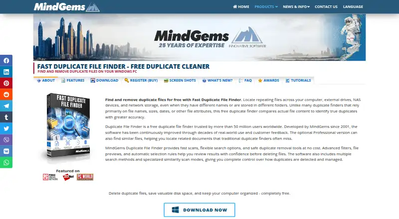 Fast Duplicate File Finder's website