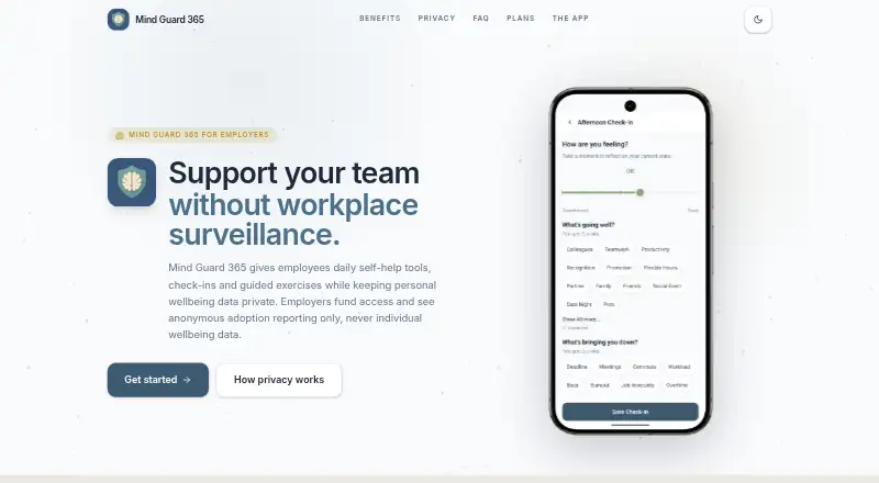 Mind Guard 365 for Employers's website