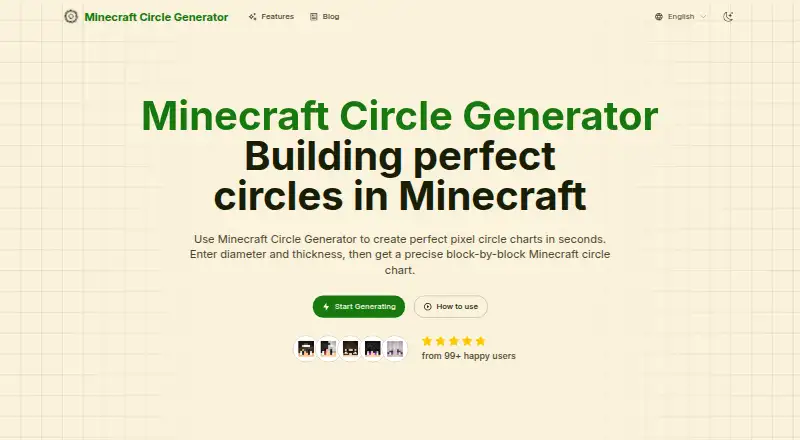 The Minecraft Circle Generator homepage