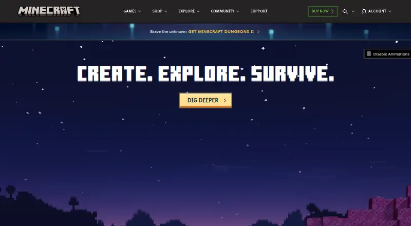 Minecraft Character Creator's website