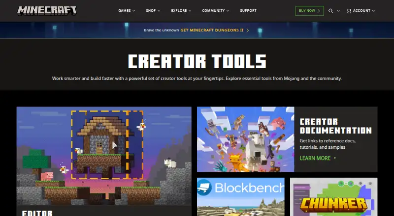 Minecraft Bedrock Editor's website