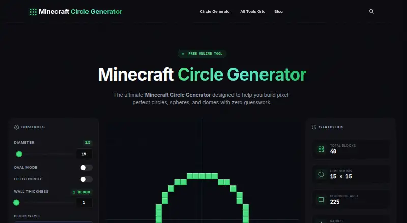 The Minecraft Circle Generator homepage