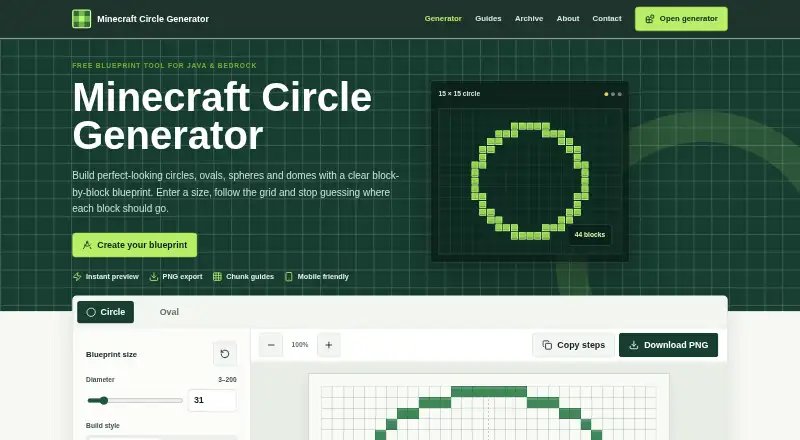 The Minecraft Circle Generator UK homepage