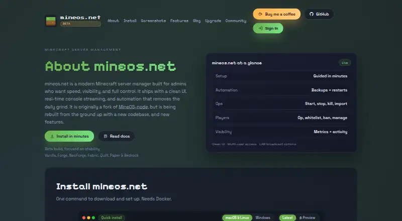 MineOS.net's website