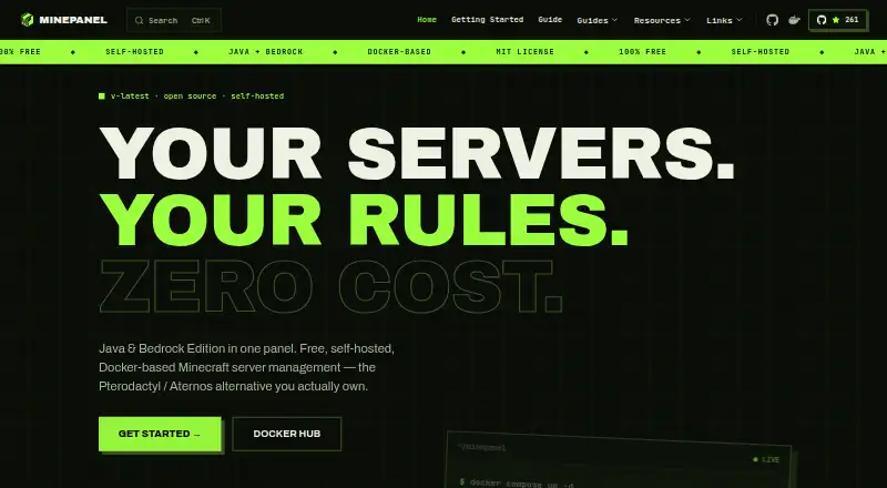 Minepanel's website