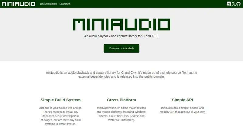 miniaudio's website