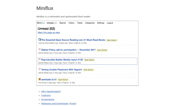 The Miniflux homepage