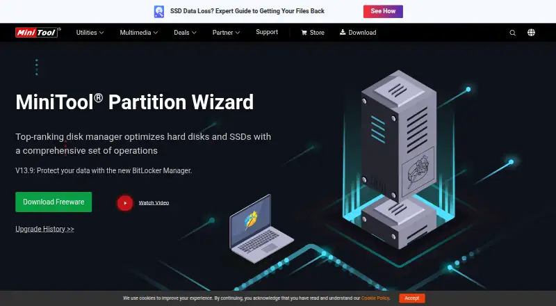 The MiniTool Partition Wizard homepage