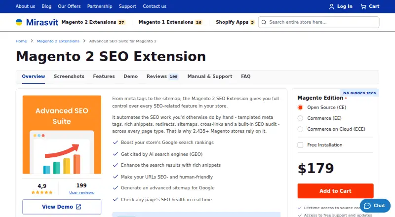 Mirasvit Advanced SEO Suite's website