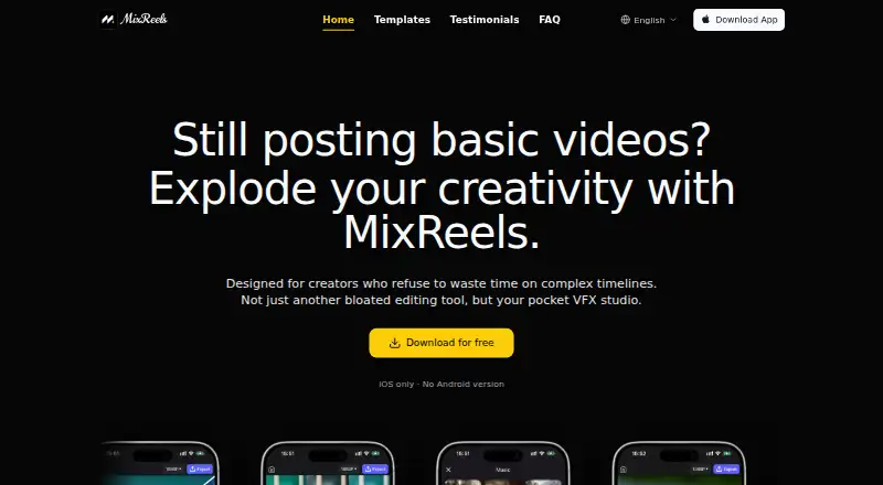 The MixReels homepage