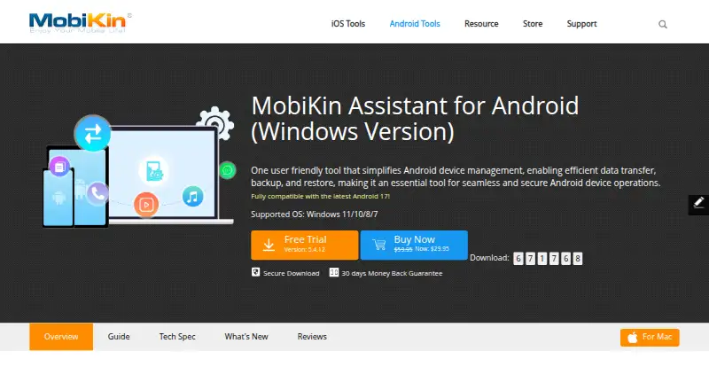 The MobiKin Assistant for Android homepage