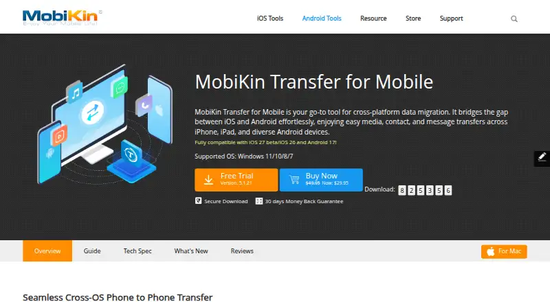 The MobiKin Transfer for Mobile homepage