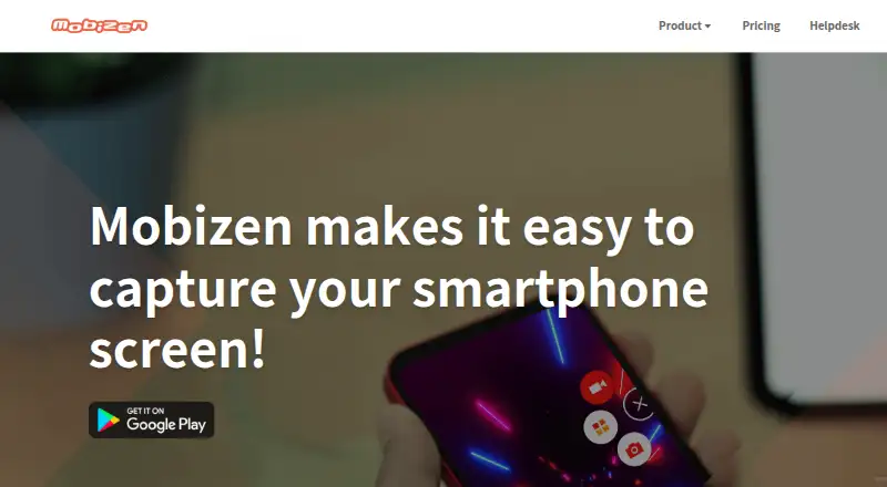The Mobizen homepage