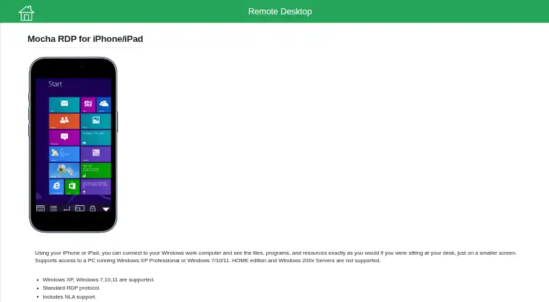 Mocha Remote Desktop's website