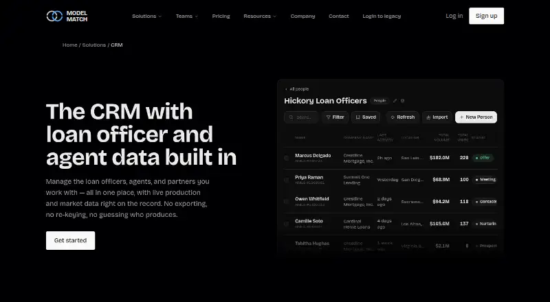 The Model Match CRM homepage