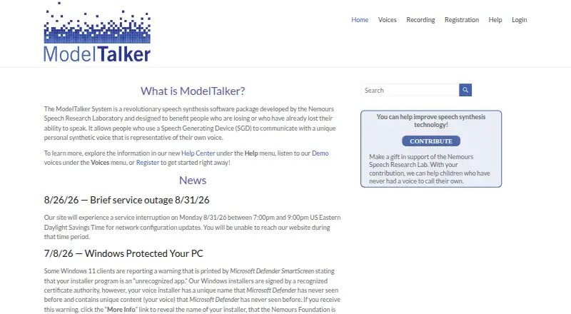 The ModelTalker homepage