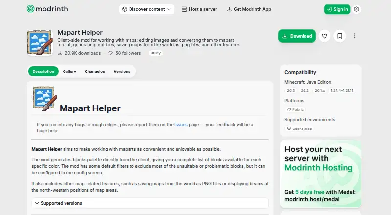 Mapart Helper's website
