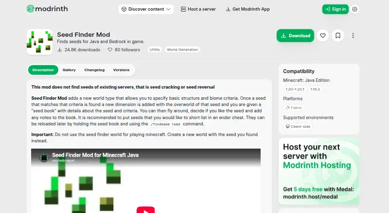 Seed Finder Mod's website