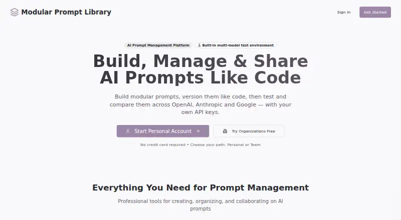 Modular Prompt Library's website