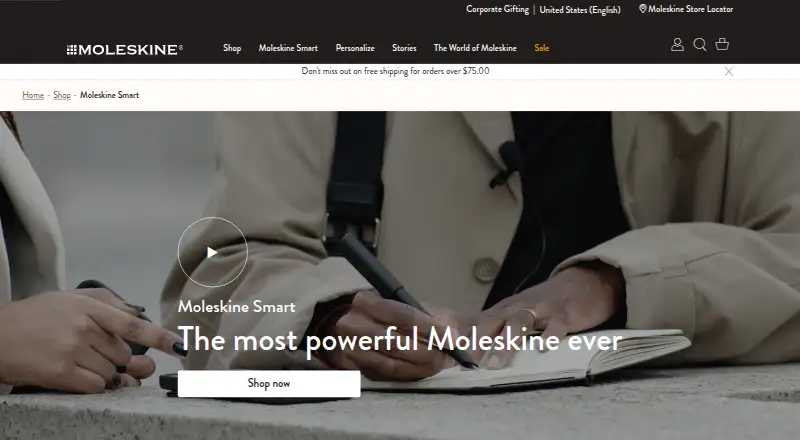 The Moleskine Notes homepage