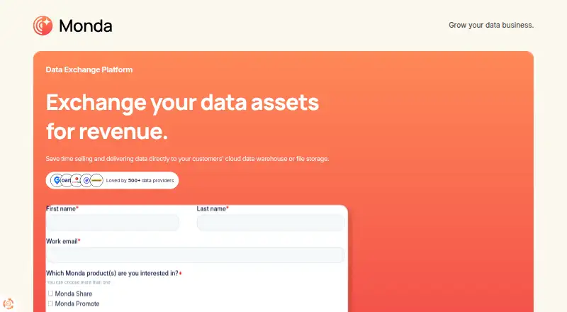 Monda Data Exchange Platform's website