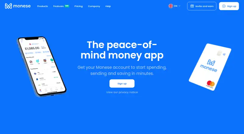 The Monese homepage