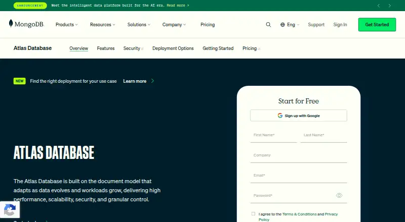 MongoDB Atlas's website