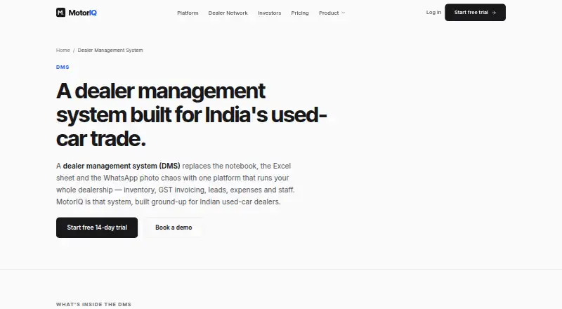 MotorIQ Dealer Management System's website