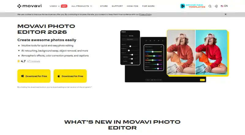 The Movavi Photo Editor homepage