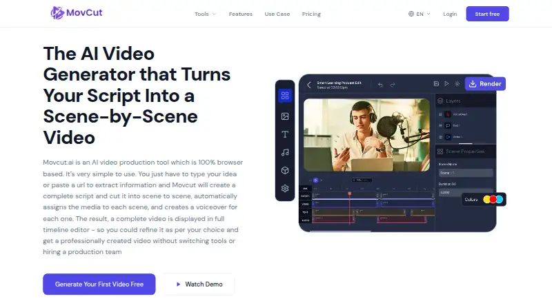 The Movcut.ai homepage