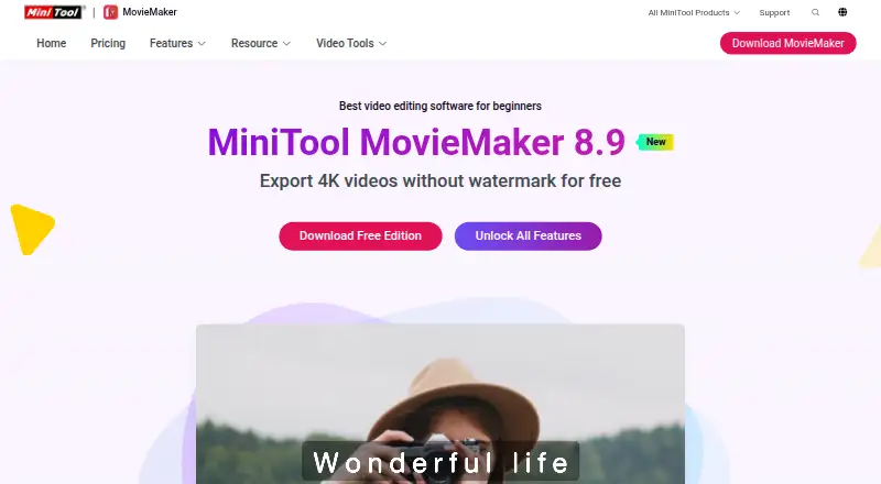 The MiniTool MovieMaker homepage
