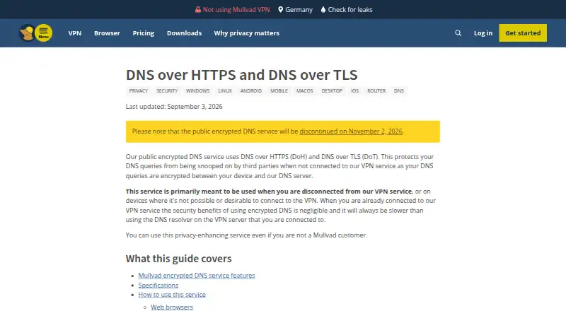 Mullvad DNS's website