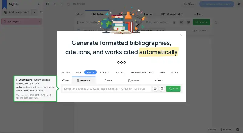 MyBib's website