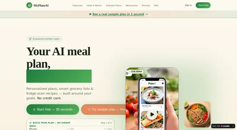 MyPlateAI's website