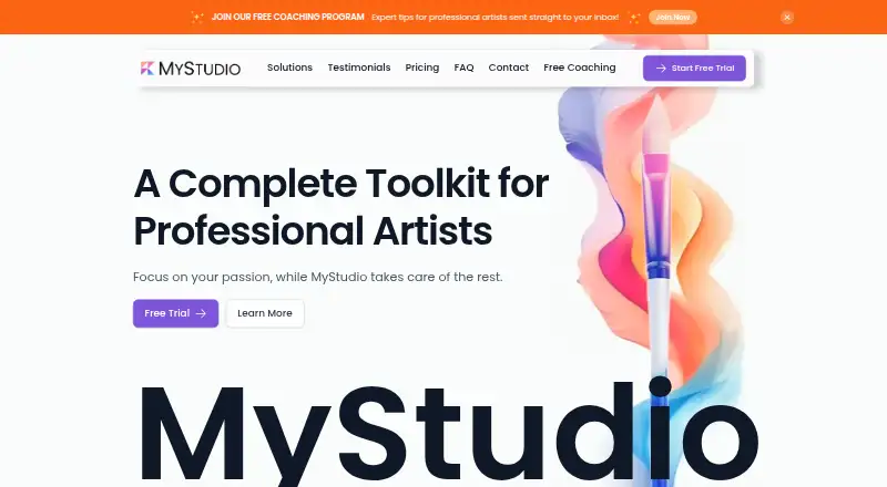 The MyStudio homepage