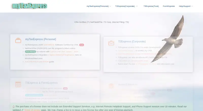 The myTaxExpress homepage
