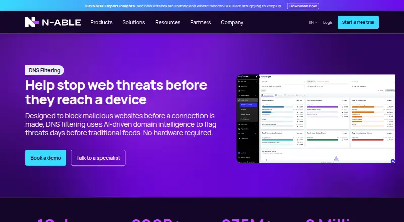 N-able DNS Filtering's website