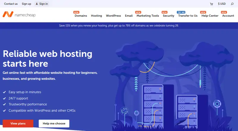 Namecheap Hosting's website