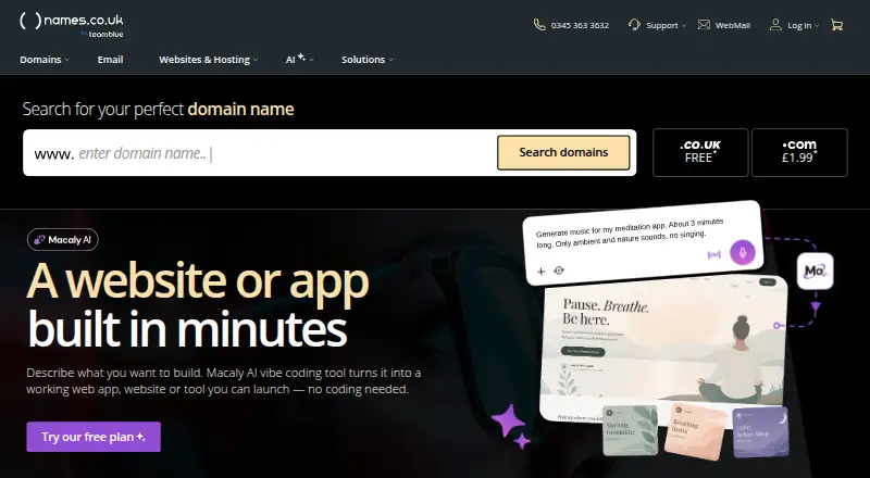 Names.co.uk's website