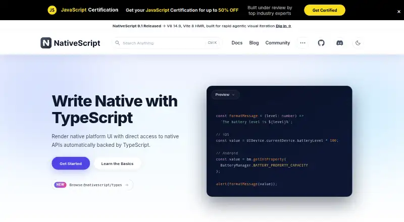 NativeScript's website