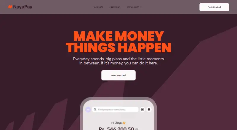 The NayaPay homepage