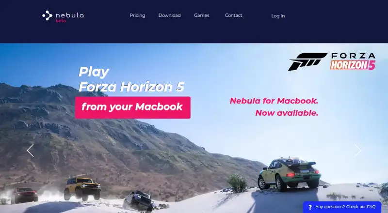 The Nebula Cloud Gaming homepage